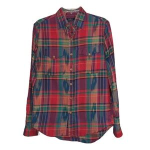 Polo Ralph Lauren Plaid Tribal Aztec Button Down Shirt Small Red Green Blue